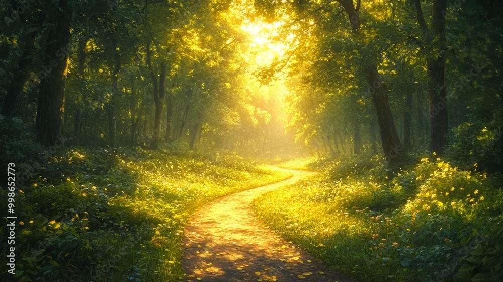 Sunlit Forest Pathway in Springtime Generative AI Sunlit Forest Pathway in Springtime Generative AI