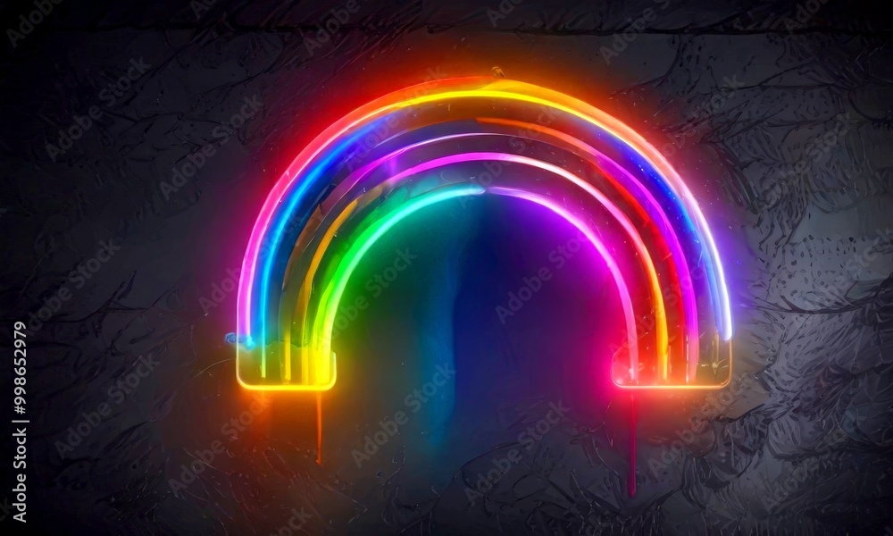 A neon rainbow arching across a dark background A neon rainbow arching across a dark background