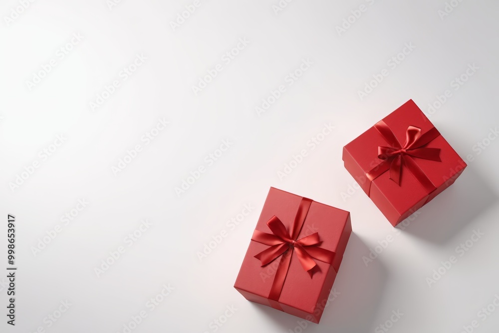 two red boxes with bows are on a white surface two red boxes with bows are on a white surface