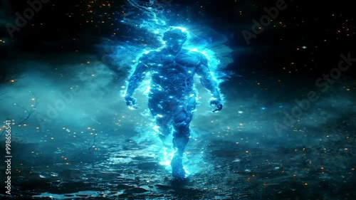 The sparkling electric human is a combination of robotic and digital technology, the combination and collaboration of technology will help humans in the future.