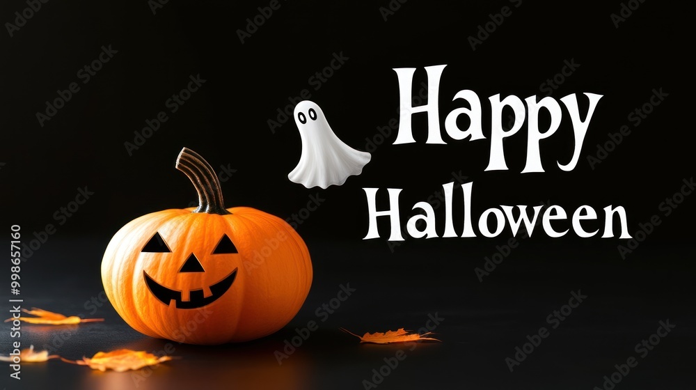 Happy Halloween with Jack-o'-lantern and ghost. Happy Halloween with Jack-o'-lantern and ghost.