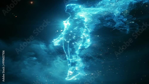 The sparkling electric human is a combination of robotic and digital technology, the combination and collaboration of technology will help humans in the future.