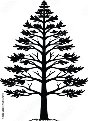 Natural silhouette of a Tamarack tree vector icon, template tree isolated on white background