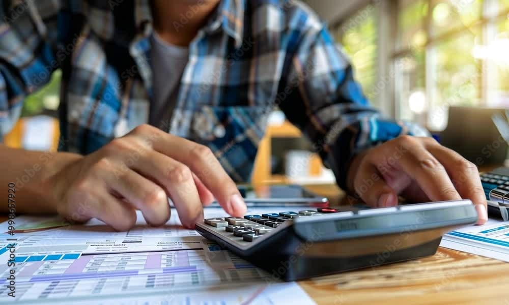 Close-Up of Stressed Young Asian Businessman Calculating Tax, Income, and Expenses with Bills and Credit Card for Payment at Home Close-Up of Stressed Young Asian Businessman Calculating Tax, Income, and Expenses with Bills and Credit Card for Payment at Home