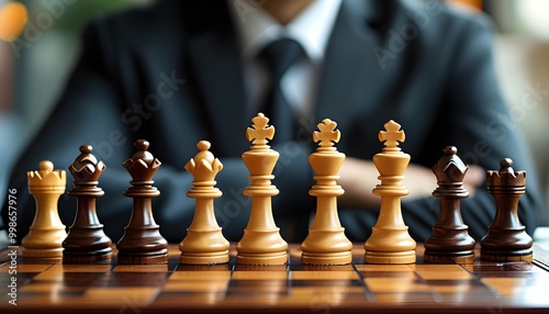 Strategic Mindset: Businessman Engaged in a Chess Match