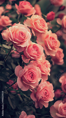 Beautiful pink roses in full bloom create stunning floral display, symbolizing love and appreciation. This vibrant arrangement is perfect for celebrating special occasions