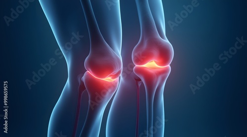 3D Illustration of Human Knee Joint with Pain