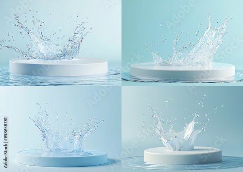 , light blue background with water splash in the air, pastel colors