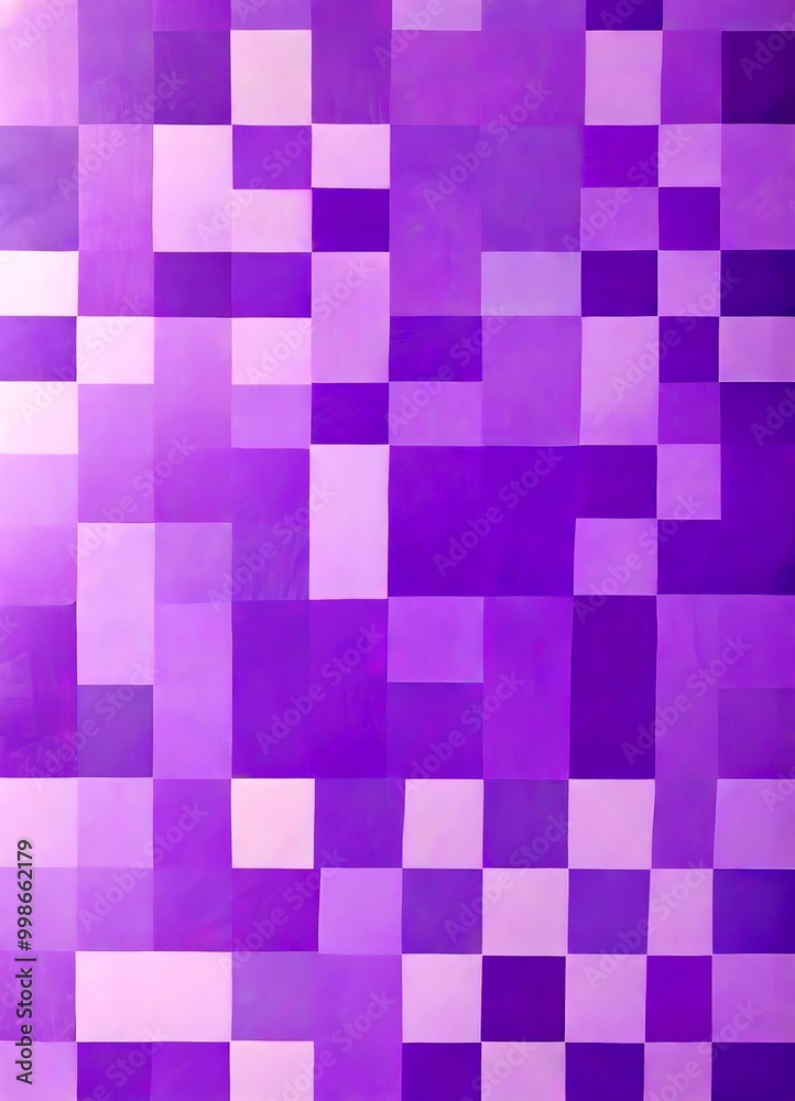 an abstract composition featuring a grid-like pattern of squares in various shades of purple, ranging from light to dark The squares are arranged in a an abstract composition featuring a grid-like pattern of squares in various shades of purple, ranging from light to dark The squares are arranged in a