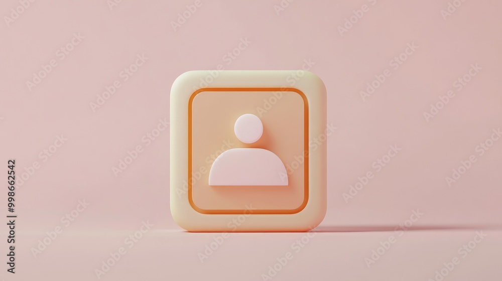 A 3D rendering of a square button with a white profile icon inside, on a pink background. A 3D rendering of a square button with a white profile icon inside, on a pink background.