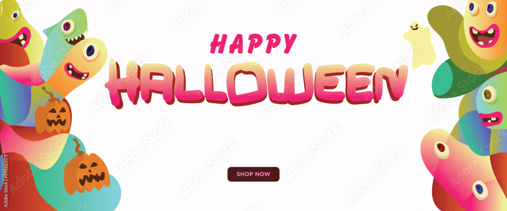 Fototapeta premium Wacky Halloween Monster Characters concept. abstract geometric liquid form. monster halloween with hand drawn banner template vector illustration.