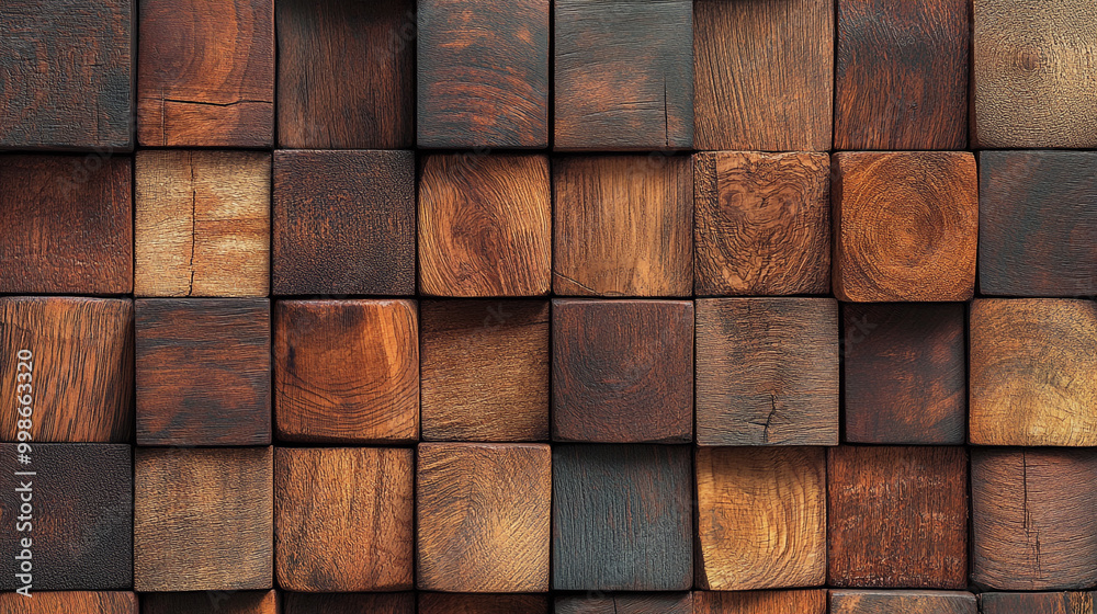 A seamless pattern of wooden blocks in various shades and textures, creating an organic wood wall background. A seamless pattern of wooden blocks in various shades and textures, creating an organic wood wall background.