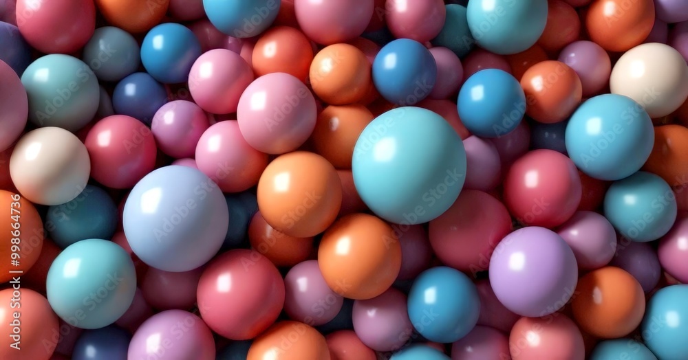 A vibrant array of multicolored spheres, ranging from pastel shades of pink, blue, and purple to more intense hues of orange and yellow, creates a visually striking and A vibrant array of multicolored spheres, ranging from pastel shades of pink, blue, and purple to more intense hues of orange and yellow, creates a visually striking and