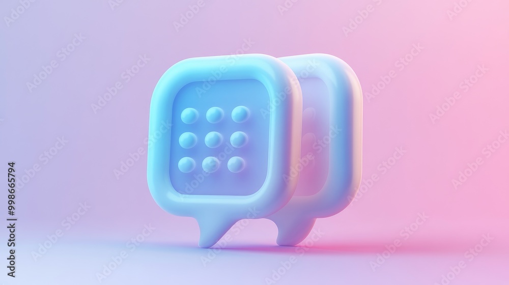 Two 3D chat bubbles on a pink and blue background. Two 3D chat bubbles on a pink and blue background.