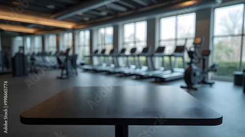 Black Table in Blurred Modern Gym