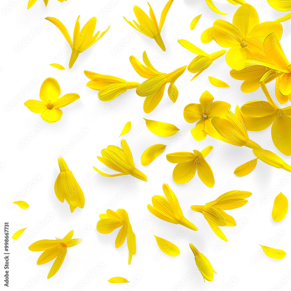 Scattered Yellow Flowers and Petals on a Transparent Background Scattered Yellow Flowers and Petals on a Transparent Background