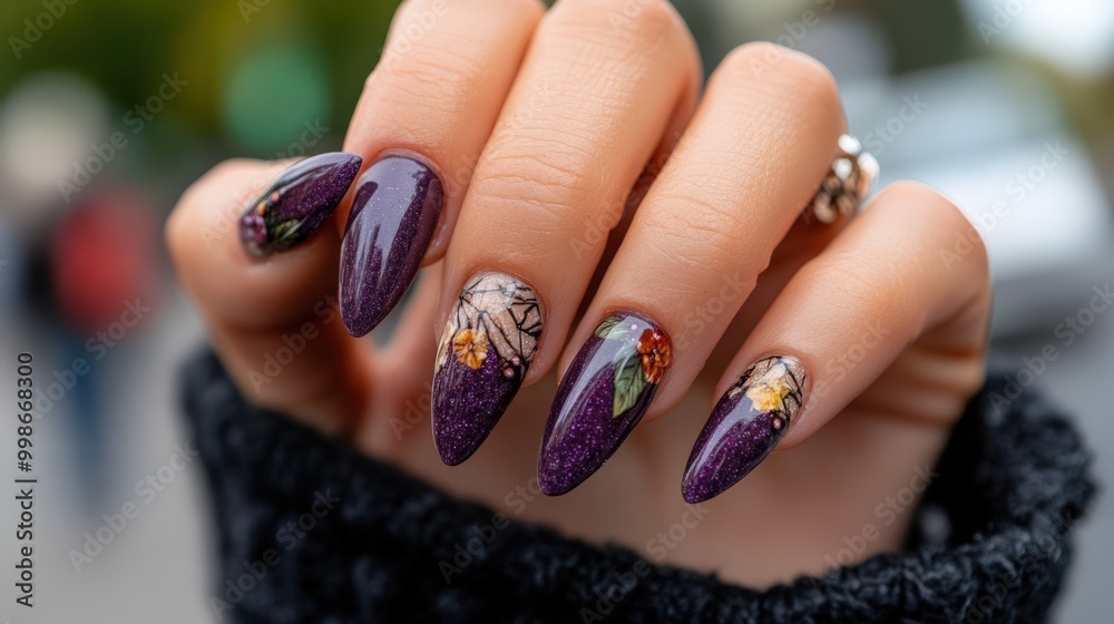 Bold purple floral nail art for spring fashion inspiration Bold purple floral nail art for spring fashion inspiration