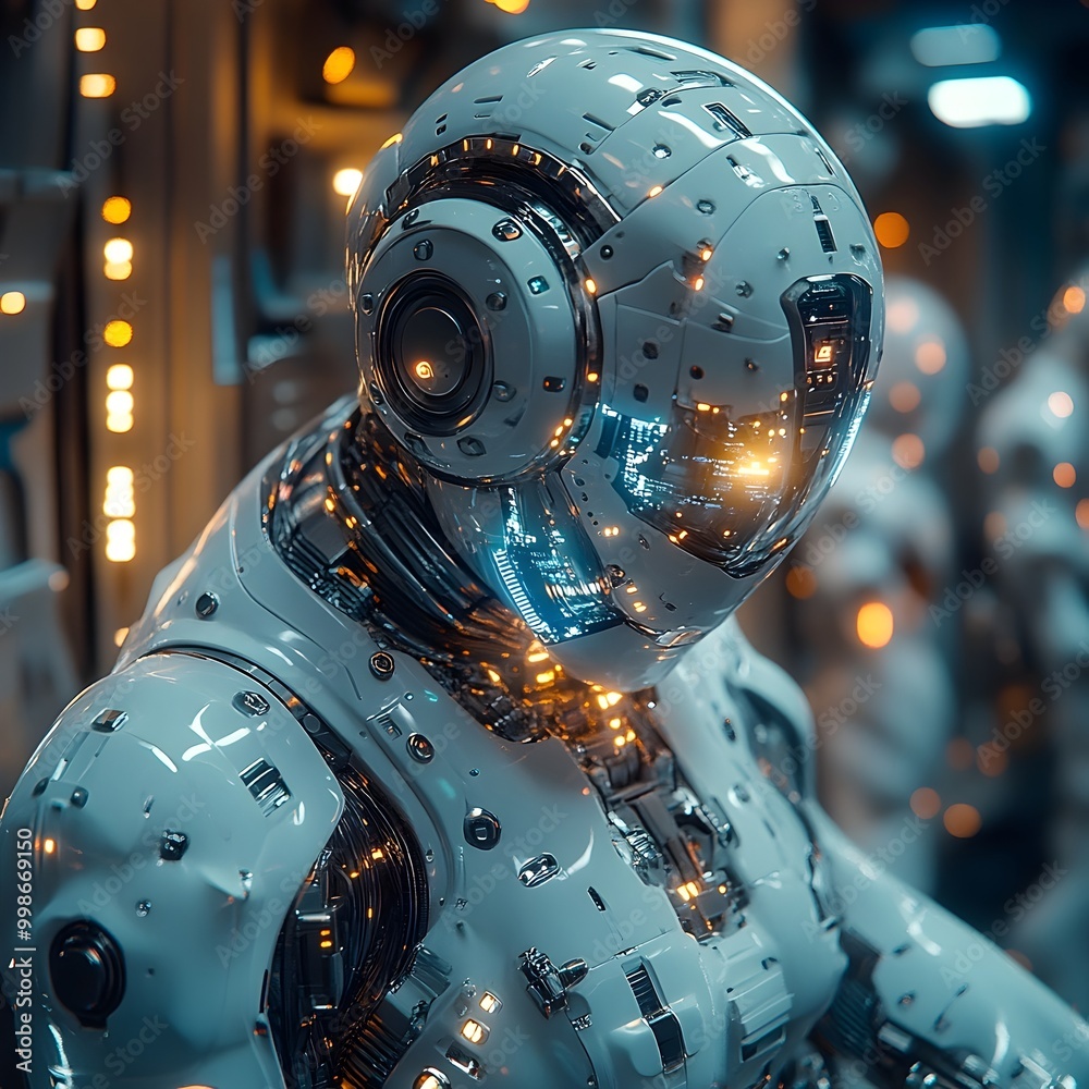 Cybernetic Being Merging with Machine in Futuristic Laboratory Vertical Shot Cybernetic Being Merging with Machine in Futuristic Laboratory Vertical Shot