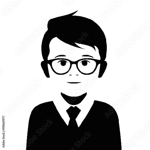 kid wearing glasses and tie silhouette vector illustration