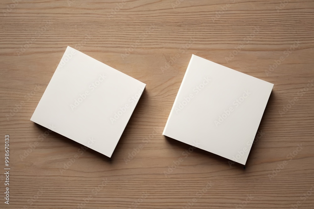 two white square papers on a wooden surface with a white background two white square papers on a wooden surface with a white background