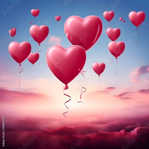 heart shaped balloons in the sky