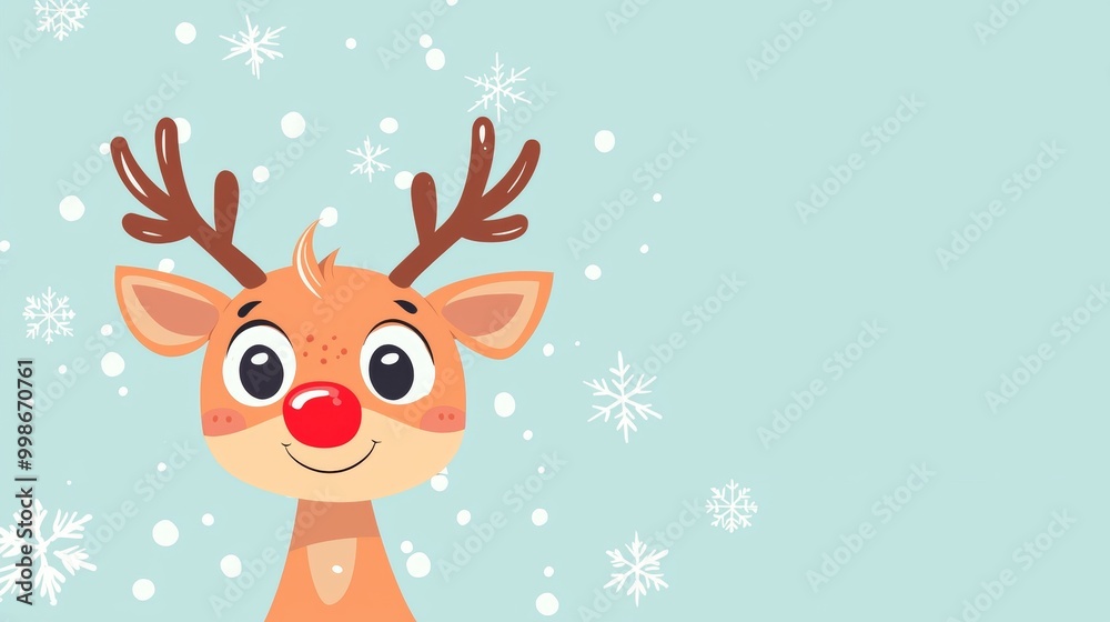 Joyful cartoon reindeer smiles in a snowy winter scene, perfect for christmas projects. Bring winter magic to your designs with this cute illustration Joyful cartoon reindeer smiles in a snowy winter scene, perfect for christmas projects. Bring winter magic to your designs with this cute illustration
