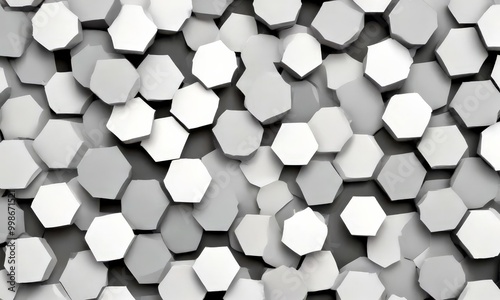 A pattern of white hexagonal shapes, arranged in a grid-like fashion, creating a visually striking and abstract background