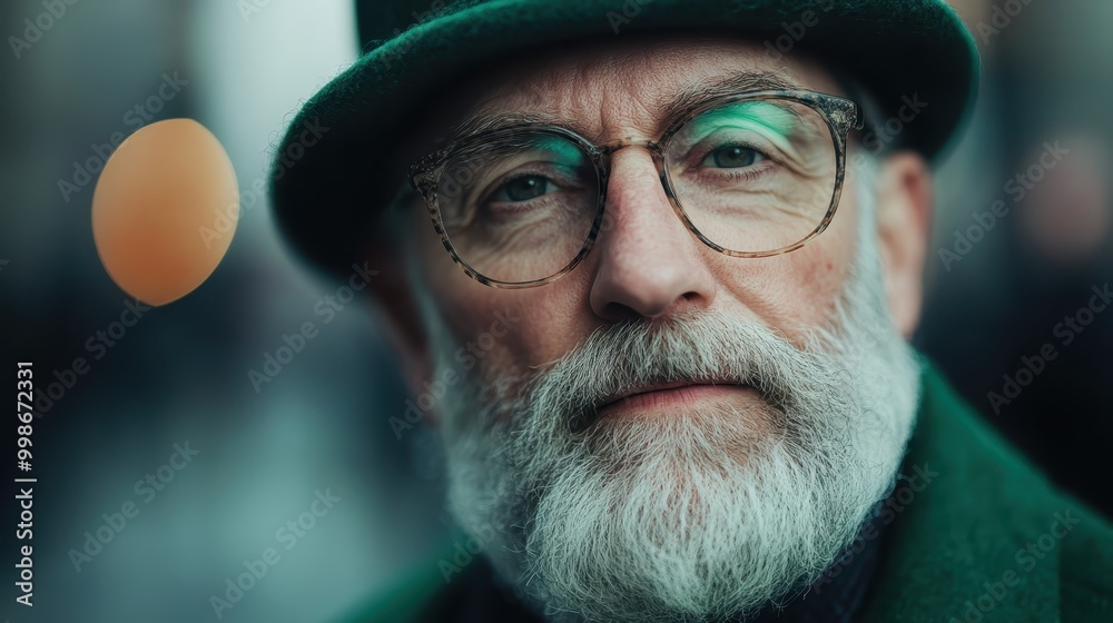 A man wearing a green hat and coat is standing in a blurred city street background, creating a sense of mystery and focus on his attire. The image evokes curiosity about urban life. A man wearing a green hat and coat is standing in a blurred city street background, creating a sense of mystery and focus on his attire. The image evokes curiosity about urban life.