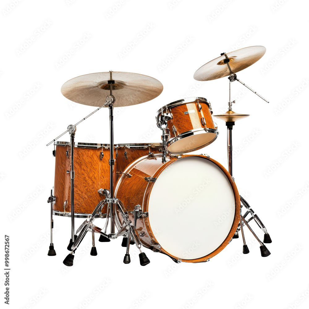 Professional Drum Set with Cymbals and Stands Isolated on Transparent Background