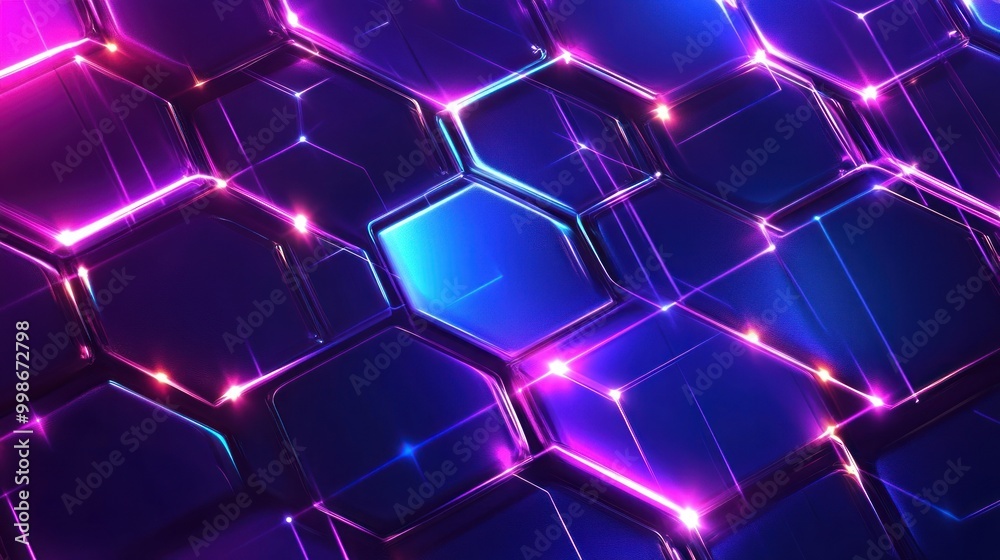 Abstract hexagonal pattern with glowing neon lights. Abstract hexagonal pattern with glowing neon lights.