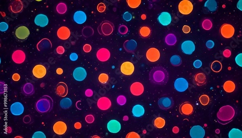 a vibrant and abstract pattern of multicolored circles and dots against a dark background, creating a visually striking and dynamic composition