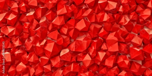 A vibrant red background composed of numerous small, irregularly shaped red cubes or stones, creating a visually striking and textured pattern