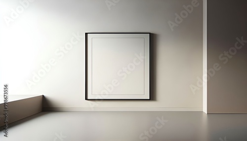 blank photo frame on white wall in emptry room photo