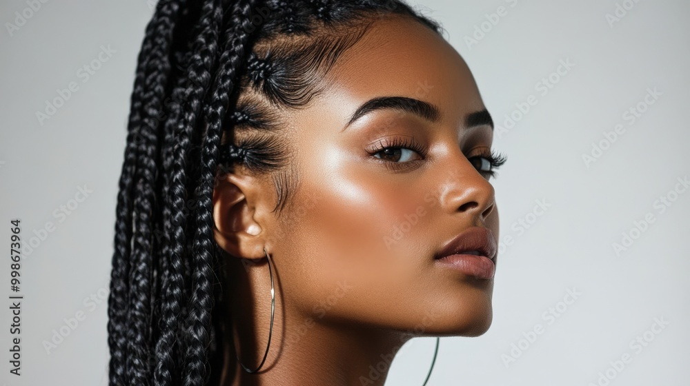 Elegant portrait of woman with chic braided hairstyle for contemporary fashion Elegant portrait of woman with chic braided hairstyle for contemporary fashion