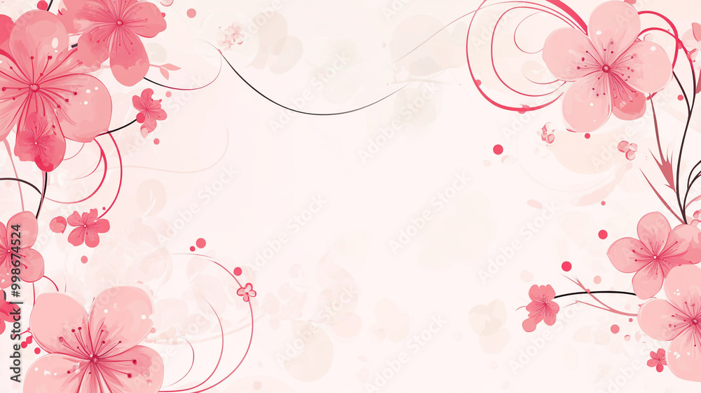 Pink floral background with swirls and pink flowers on a white background. Pink floral background with swirls and pink flowers on a white background.