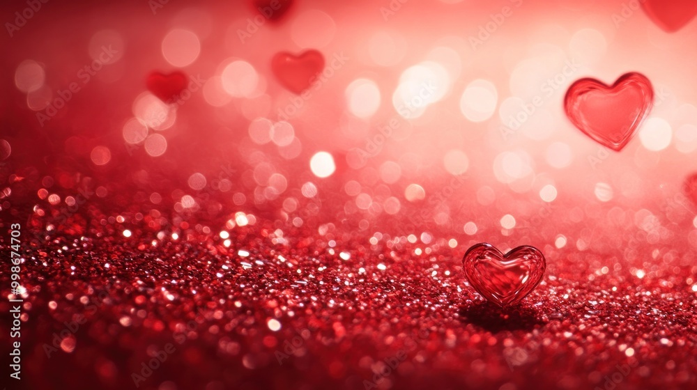 Red glitter background with red hearts, perfect for Valentines Day or love themes. Red glitter background with red hearts, perfect for Valentines Day or love themes.