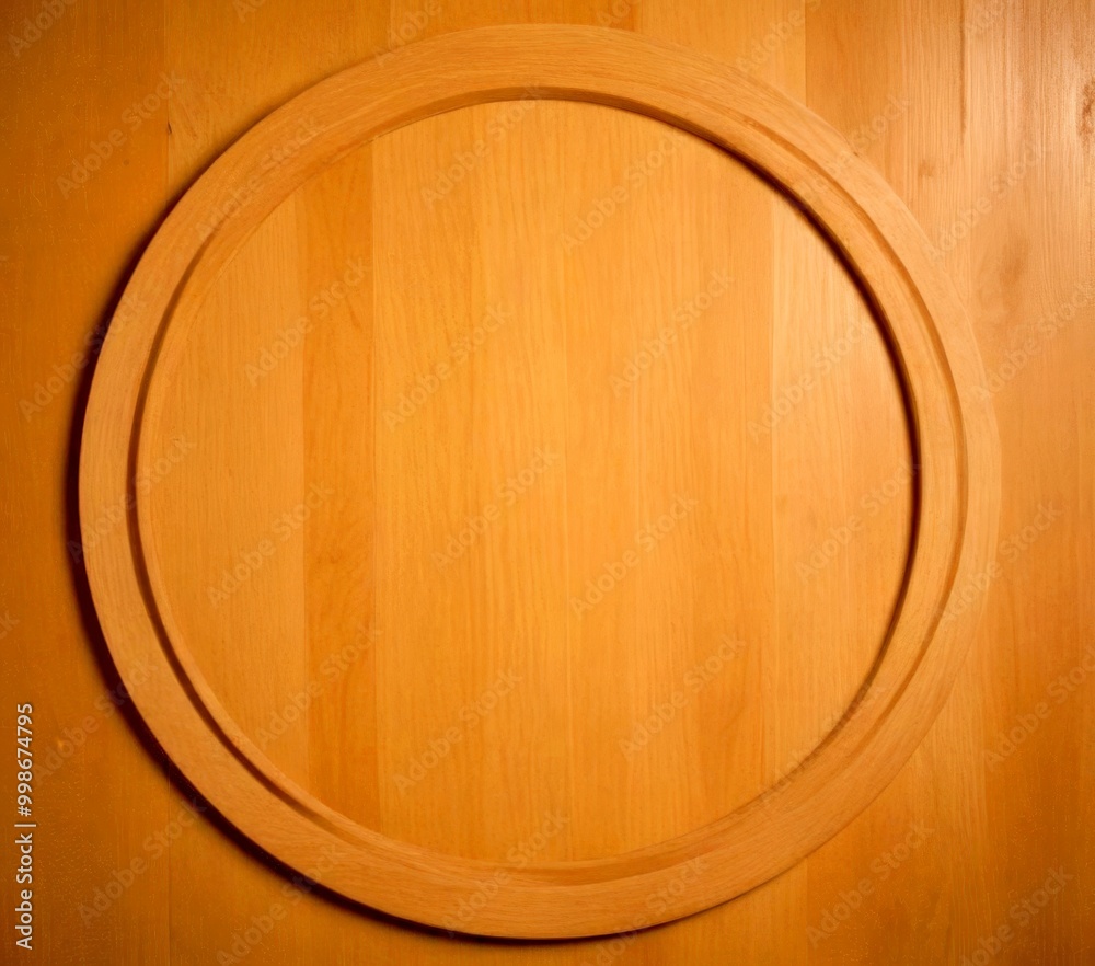 A wooden ring with a central hole is mounted on a wooden surface A wooden ring with a central hole is mounted on a wooden surface