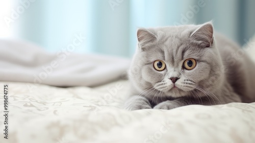 Funny british shorthair cat portrait with grey fur color. Neural network ai generated art