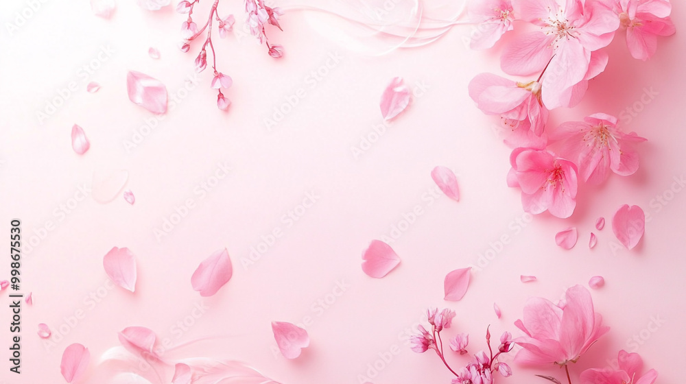 Pink floral background with swirls and pink flowers on a white background. Pink floral background with swirls and pink flowers on a white background.