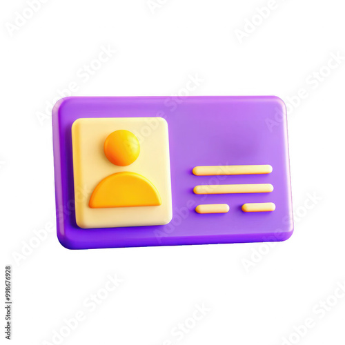 A 3D colorful ID card design featuring a profile icon and lines for details, showcasing vibrant purple and yellow colors. photo