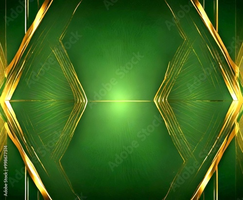 a dark green background with a repeating pattern of gold lines and shapes, creating a symmetrical and visually striking design photo