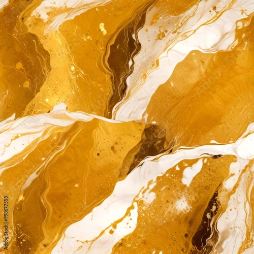 a close-up view textured surface with a swirling pattern of gold and white colors, resembling a marbled effect photo