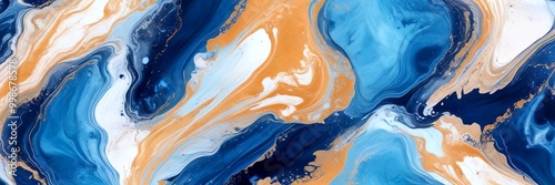 a vibrant abstract pattern with swirling, fluid brushstrokes in shades of blue, white, and orange, creating a dynamic and captivating visual effect photo