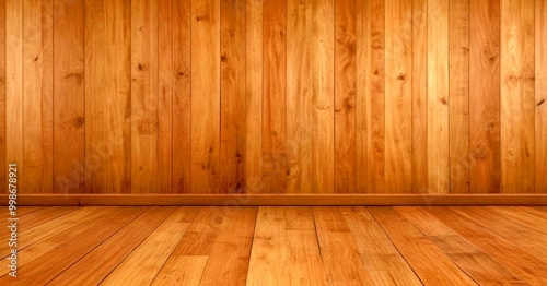 A wooden wall with vertical planks and a wooden floor in the foreground