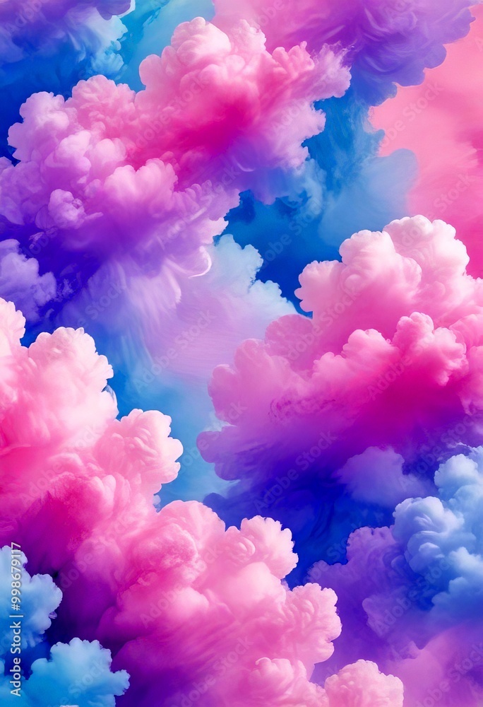 a vibrant and dreamy sky filled with fluffy, pink and blue clouds, creating a visually captivating and serene atmosphere a vibrant and dreamy sky filled with fluffy, pink and blue clouds, creating a visually captivating and serene atmosphere