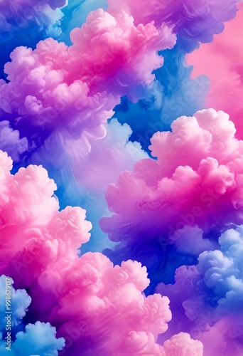 a vibrant and dreamy sky filled with fluffy, pink and blue clouds, creating a visually captivating and serene atmosphere