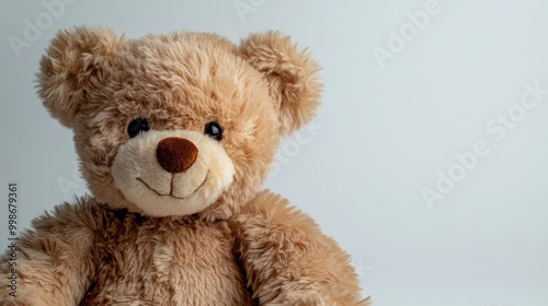 Adorable teddy bear on neutral background for minimalist decor