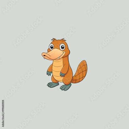 Cartoon illustration of platypus or duckbill animal on a white background photo