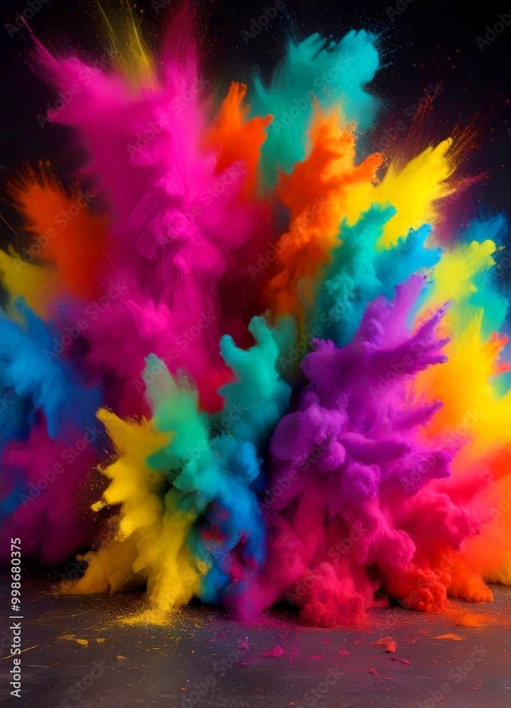 A vibrant explosion of colorful powder fills the frame, creating a dynamic and visually striking scene A vibrant explosion of colorful powder fills the frame, creating a dynamic and visually striking scene