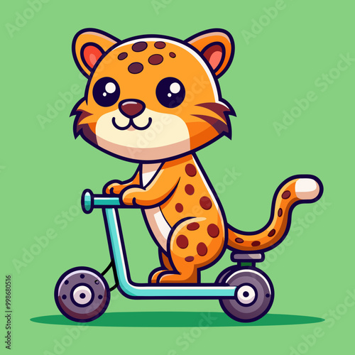 Download Cute Cheetah Tiger Riding Scooter Electric Cartoon Vector Icon Illustration Eps File For Design. photo